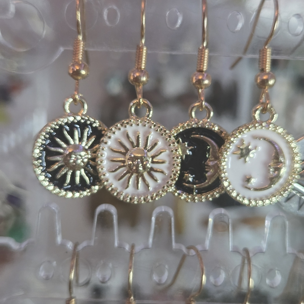 Gold and Black Sun and Moon Earrings